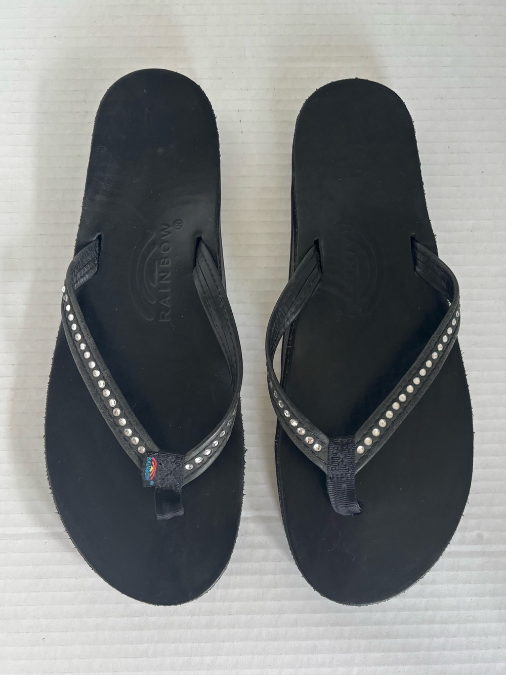 Rainbow Ladies Crystal Single Layer Black 1/2" Narrow Strap Sandal XL (8.5-9.5)